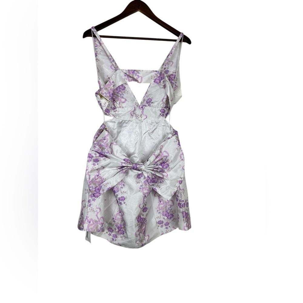 LoveShackFancy Floral Mini Dress SZ 10 White Purple Romantic A-Line Designer - Picture 7 of 12